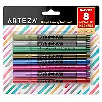 ARTEZA Wine Glass Markers, Set of 8 Washable Metallic Paint Pens, Quick-Drying Erasable Markers for Glassboards, Ceramic Plates, Mirrors