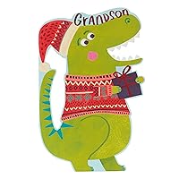 Christmas Card for Grandson - Festive Dinosaur Design