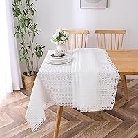 Majestic Giftware Polyester Tablecloths for Rectangle Tables - White Lace | (70/180) - TC1726L Diamond-Lined Design Dining Table Cover | Decorative Washable Tablecloth for Home, Kitchen, Dining