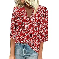 COTECRAM Summer Blouses for Women Dressy Casual Sexy 3/4 Sleeve Shirts 2024 Trendy Womens Tops Vacation Elbow Length Sleeve Tunics Boho Plus Size Floral Printed Cute Clohtes(Nd Red,Medium)