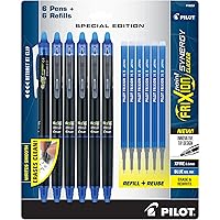 PILOT Frixion Synergy Clicker Erasable Pens, Retractable and Refillable, 0.5mm Extra Fine Point, 6 Pack of Blue Ink Pens + 6 Refills