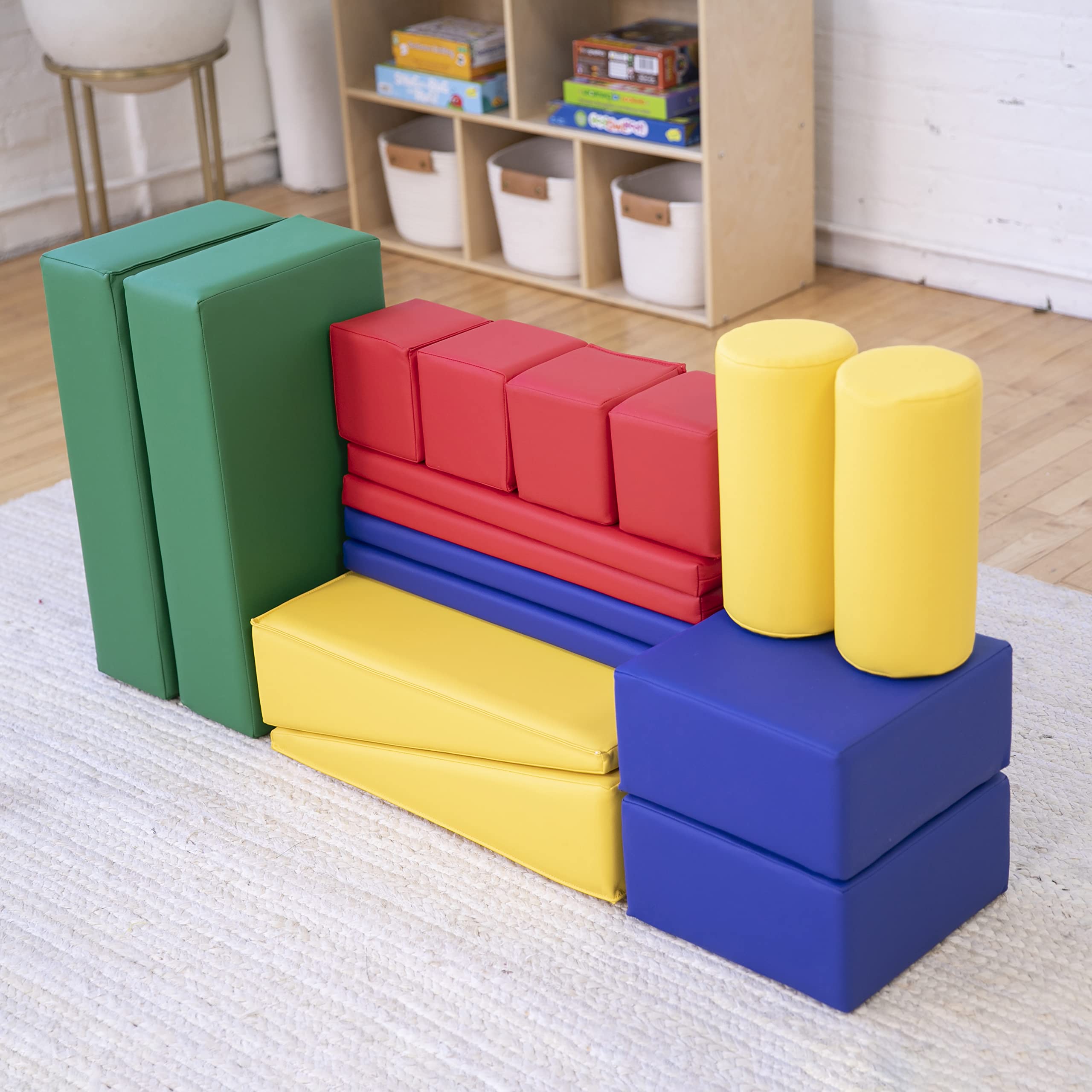 ECR4Kids SoftZone Soft Builder Blocks, Foam Shapes, Assorted, 16-Piece