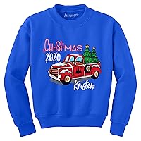 Christmas 2020 Personalized Tree Red Truck Christmas Youth Girls Boys Long Sleeve T-Shirt