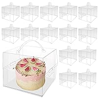 25 Pcs 5x5x4 Inch Clear Cake Boxes with Handle & Cake Boards, Easy Carrying Plastic Cake Containers, Cake Holder Carriers for Birthday Christmas Birthday Wedding, Party, Gift