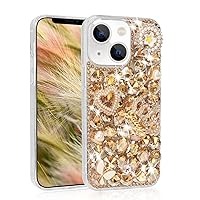 Losin Compatible with iPhone 15 Plus Bling Diamond Case Fashion Luxury Glitter Shiny Crystal Rhinestones Case Sparkling 3D Heart Crown Flower and Butterfly Gemstone Case for Women and Girls, Gold