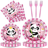 gisgfim 96Pcs Pink Panda Birthday Party Supplies Set Pink Panda Party Paper Disposable Plates Napkins Panda Themed Party Decorations Pink Panda Party Tableware Favors for Girl’s Birthday Serves 24