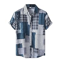 Men's Casual Button Down Shirts Flower Printed Short Sleeve Hawaiian Shirts African Dashiki Summer Beach Stylish Tops