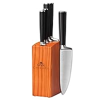 Ginsu Chikara Series Forged 5-Piece Japanese Knife Set, Black - Premium Cutlery Set with 420J Stainless Steel Kitchen Knives and Toffee Bamboo Block