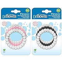 Dr. Brown's Flexees Beaded Baby Teether Rings,Soft 100% Silicone,6 Pack,Black,White,Gray,Pink,BPA Free,3m+