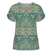Casual Retro Floral Petal Short Sleeve Tunic Tops for Women Summer Square Neck Dressy Loose Fit Comfy T-Shirts for Legging