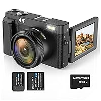 4K Digital Camera for Photography Autofocus 48MP Vlogging Camera with Flash 3'' 180°Flip Screen,16X Digital Zoom Anti-Shake Video Camera for YouTube, Point Shoot Digital Cameras with 32GB SD Card