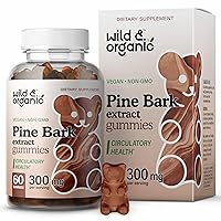 Wild & Organic Pine Bark Extract Gummies - Pinus Maritima Herbal Supplement, 95% Proanthocyanidins - Natural Energy Booster - Vegan, Non-GMO - 300mg, 60 Chews