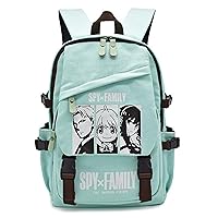 Cartoon SPY×FAMILY Anya Loid Yor Print Casual Backpack Laptop Backpack Travel Hiking Rucksack Flap with Plastic Buckles Closure Green
