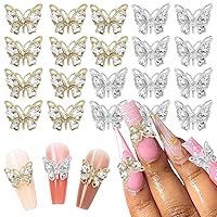 Butterfly Nail Charms 20Pcs Metal Butterfly Nail Charms with Gems Design 3D Butterfly Charms for Nails Gold Silver Butterfly Nail Jewels Studs Decoration Butterfly Nail Charms