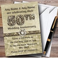 Titanium Gold Sparkly 50Th Personalized Anniversary Party Invitations