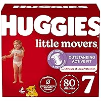 Size 7 Diapers, Little Movers Baby Diapers, Size 7 (41+ lbs), 80 Count (2 packs of 40), Packaging May Vary