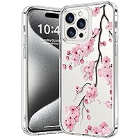 bicol Compatible with iPhone 15 Pro Max Case,Crystal Clear Cover with Fashionable Designs for Girls Women,Slim Fit Shockproof Protective Acrylic Phone Case 6.7 inch,Blooming Cherry