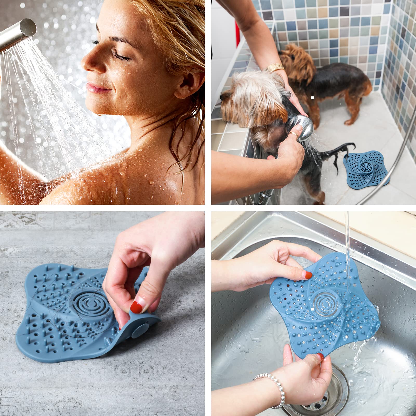 DawnSky Drain Hair Catcher Durable Silicon, 【Upgrade】 Shower Hair Stopper with Suction Cup, Drain Cover Easy to Install and Clean Suit for Bathroom Bathtub and Kitchen 3 Packs