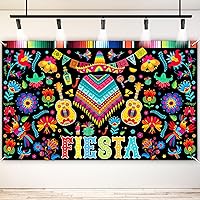 Mexican Fiesta Party Backdrop Backdrop, Cinco De Mayo Banner Party Decoration for Taco Night Festive Mexico Colorful Flowers Ponchos Fabric Photo Booth Photography Background Supplies