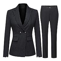 YUNCLOS Women's 2 Piece Office Lady Stripes Business Suit Set Slim Fit Blazer Jacket Pant