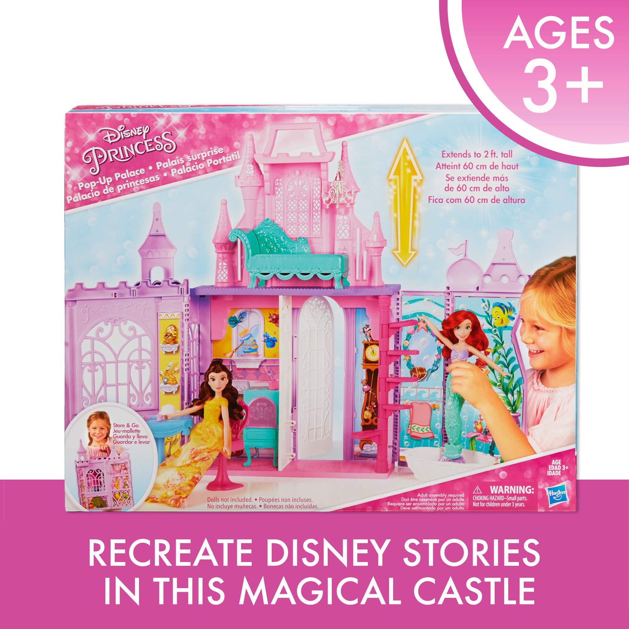 Disney Princess Pop-Up Palace, Castle Playset with Handle and 13 Accessories, 5 Rooms, 2 Feet Tall