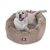 Majestic Pet 40 Inch Micro Velvet Calming Dog Bed Washable – Cozy Soft Round Dog Bed with Spine for Head Support - Fluffy Donut Dog Bed 40x29x9 (inch) – Round Pet Bed Large – Pearl