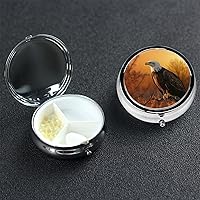 Pill Case Round Pill Box Pill Organize with 3 Compartment Golden Sunset Bald Eagle Medicine Organizer Box Waterproof Small Pill Case for Travel Metal Pill Containers for Medication Planner