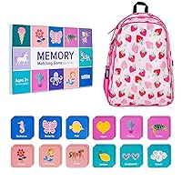 Wildkin 15-inch Backpack and Girls Memory Matching Game (72 pc) Bundle: Boost Memory Educational Card, and Comfortable Kids Backpack (Strawberry Patch)