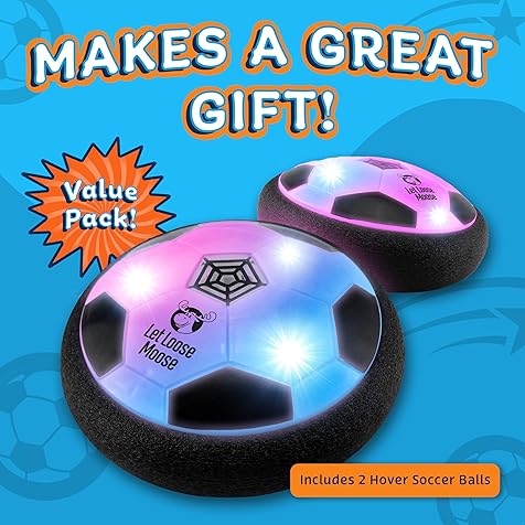 Let Loose Moose Hover Soccer Ball, Set of 2 Light Up LED Soccer Ball Toys, Fun and Active Indoor Game for Young Boys and Girls, Great Birthday Gift for Young Kids, Easter Basket Stuffers for Kids