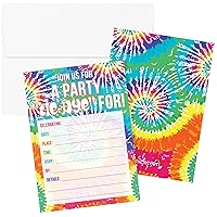 DISTINCTIVS Tie Dye Birthday Party Invitations - Peace, Love, Party - 10 Fill In Invite Cards with Envelopes - Kid, Tween or Teen 60s Groovy Themed Party Supplies