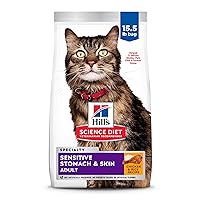 Hill's Science Diet Dry Cat Food, Adult, Sensitive Stomach & Skin, Chicken & Rice Recipe, 15.5 lb. Bag
