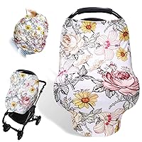 Floral Baby Car Seat Cover Girls, Infant Carseat Canopy, Stretchy Multi- use Nursing Cover for Stroller/High Chair/Shopping Cart/Car Seat Canopies