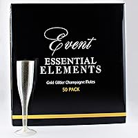 Gold Glitter Plastic Champagne Flutes 50 Pack 6 Ounce - Gold Champagne Flutes for Backyard Weddings/Party, Mimosa Bar, Champagne Toasts | Shatterproof Flute Glasses - Disposable Reusable Recyclable