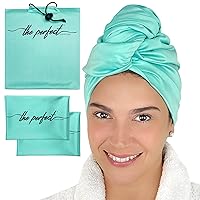 THE PERFECT HAIRCARE Curly Hair Girls Microfiber Plopping Towel Set - Anti-frizz Silky Smooth Hair Drying Wrap for Women - Super Absorbent Large Hair Towel + 2 Scrunching Towels to Micro Plop