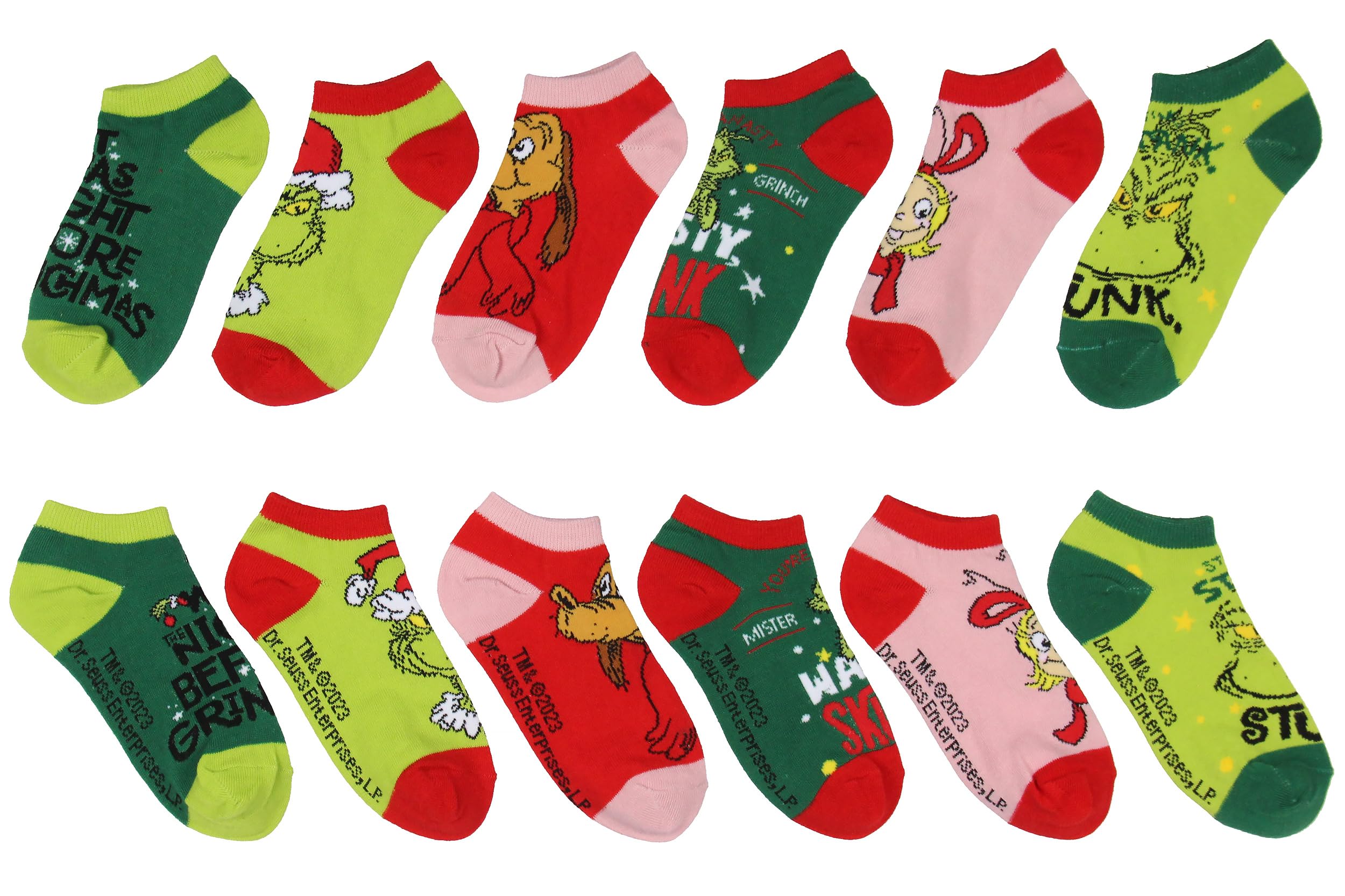 Dr. Seuss The Grinch Boys' Socks Cindy Lou Who Max Grinch Kids Character Low Cut Ankle No Show Socks 6 Pairs