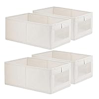 4 Pack Linen Storage Bins, Storage Containers for Organizing Clothing, Jeans, Toys, Books, Shelves, Closet, Wardrobe - Closet Organizers and Storage, Large Storage Boxes Baskets with Window