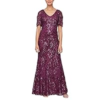 Alex Evenings Women's Sequin Stretch Lace Cold Shoulder Gown