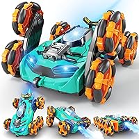 Remote Control Car, Six-Wheel RC Car 6WD Drift Stunt Off Road Truck Race Toy with Smoke Fuction Light Rotating Vehicle Gift Present for Boys Kids Children Age 5 6 7 8 9 10 (Blue)