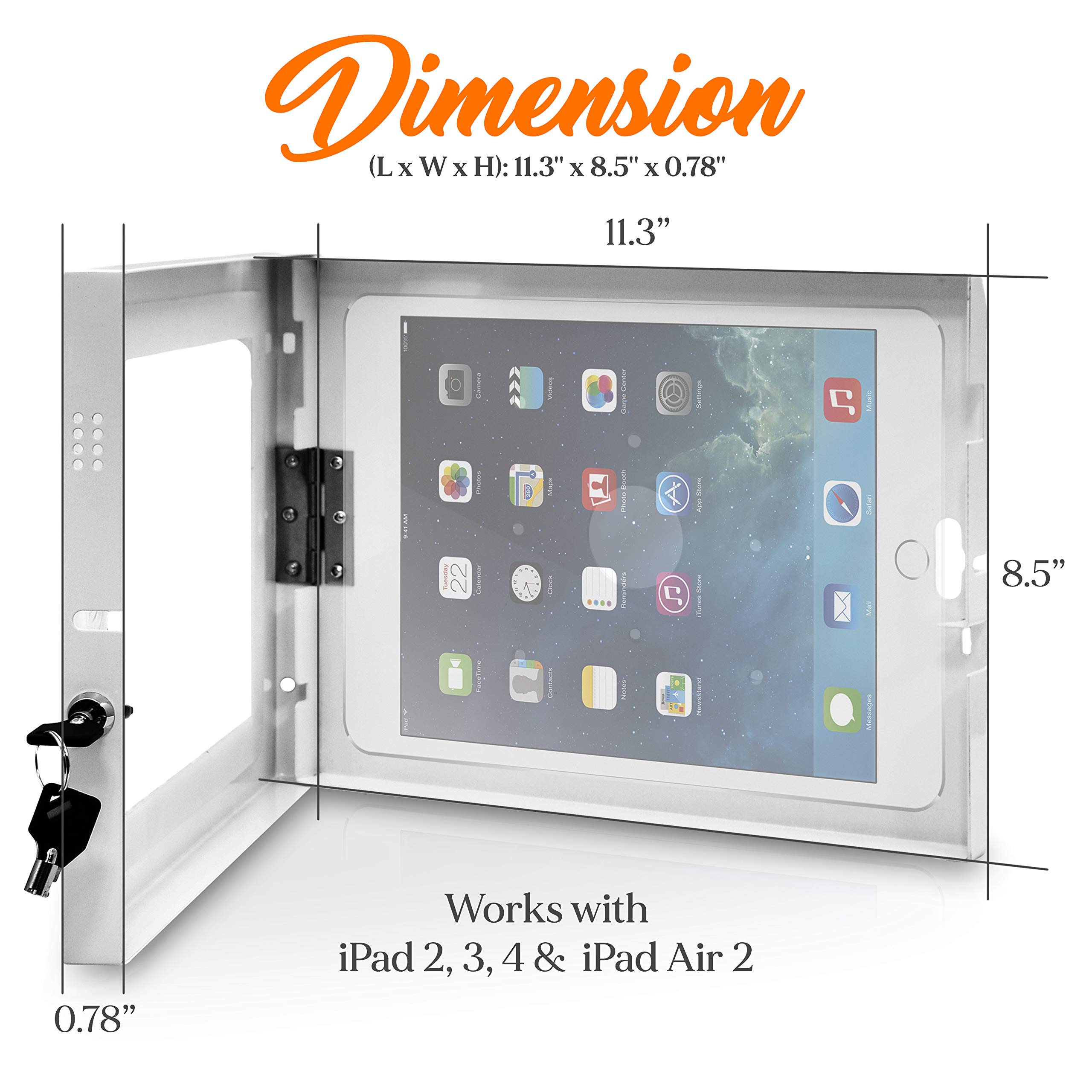 Pyle Anti-Theft Tablet Security Case Holder - 11 Inch Metal Heavy Duty Vesa Wall Mount Tablet Kiosk w/Lock and Key, Landscape/Portrait Mounting, for iPad 2, 3, 4, Air, Air 2 Tablets - PSPADLKW08W