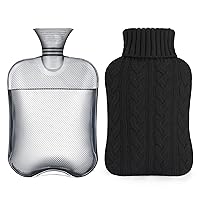 samply Hot Water Bottle with Knitted Cover, 2L Hot Water Bag for Hot and Cold Compress, Hand Feet Warmer, Ideal for Menstrual Cramps, Neck and Shoulder Pain Relief,Black
