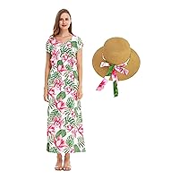 Women's Hawaiian Luau Cap Sleeve Maxi Simple Dress in Wispy Cereus