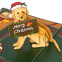 Ribbli Pop Up Christmas Card, 3D Greeting Card, Dog Christmas Card, Golden Retriever Card, Holiday Card, Merry Xmas Cards for Kids Mom Dad Son Daughter Grandson Granddaughter Wife, with Envelope