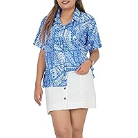 HAPPY BAY Button Down Shirt for Women Beach Party Cotton Linen Effect Blouse Shirt Short Sleeve Tropical Vacation Button Up Casual Summer Holiday Tops for Women S Royal, Floral
