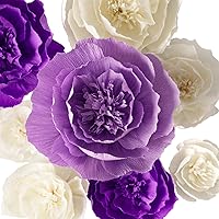 Paper Flower Decorations, Crepe Paper Artificial Flowers, Giant Paper Flowers, Handcrafted Flowers (Purple, Beige, Lavender, Set of 8) for Wedding, Bridal Shower, Nursery Wall Decor