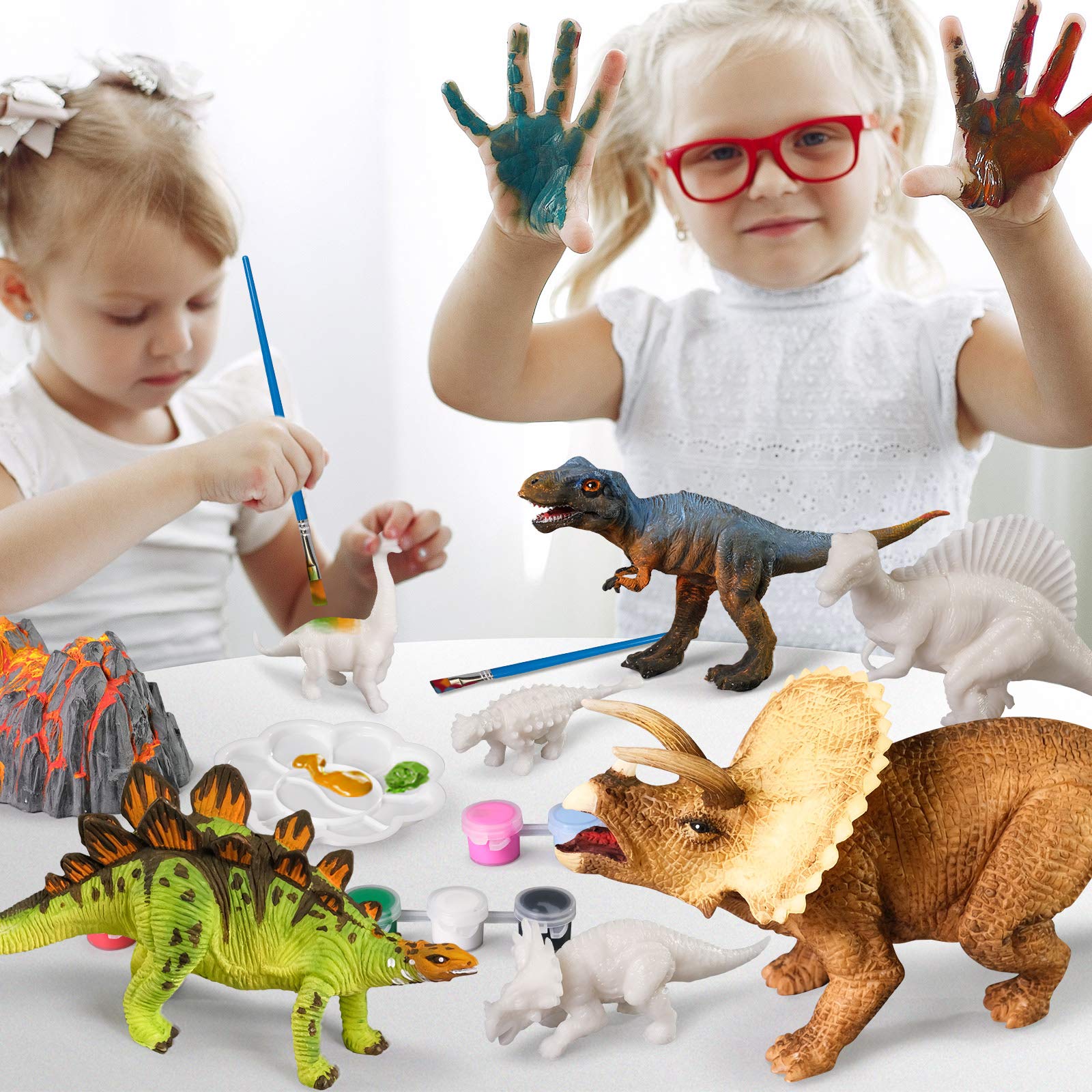 whatstem 3D Dinosaurs Painting Kit with 12 Dinos for Kids Age 3-15, Arts and Crafts Kits Drawing Toys with Dinosaurs Set Creativity Gifts for Boys and Girls