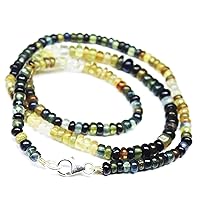 22 inch Long rondelle Shape Smooth Cut Natural Multi Sapphire 4-5 mm Beads Necklace with 925 Sterling Silver Clasp for Women, Girls Unisex