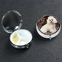 Round Pill Box Pill Case Weekly Pill Organizer with 3 Compartments French Poodle Pillbox Small Pill Container Portable Vitamin Holder Boxes for Supplements Medicine Organizer for Pill