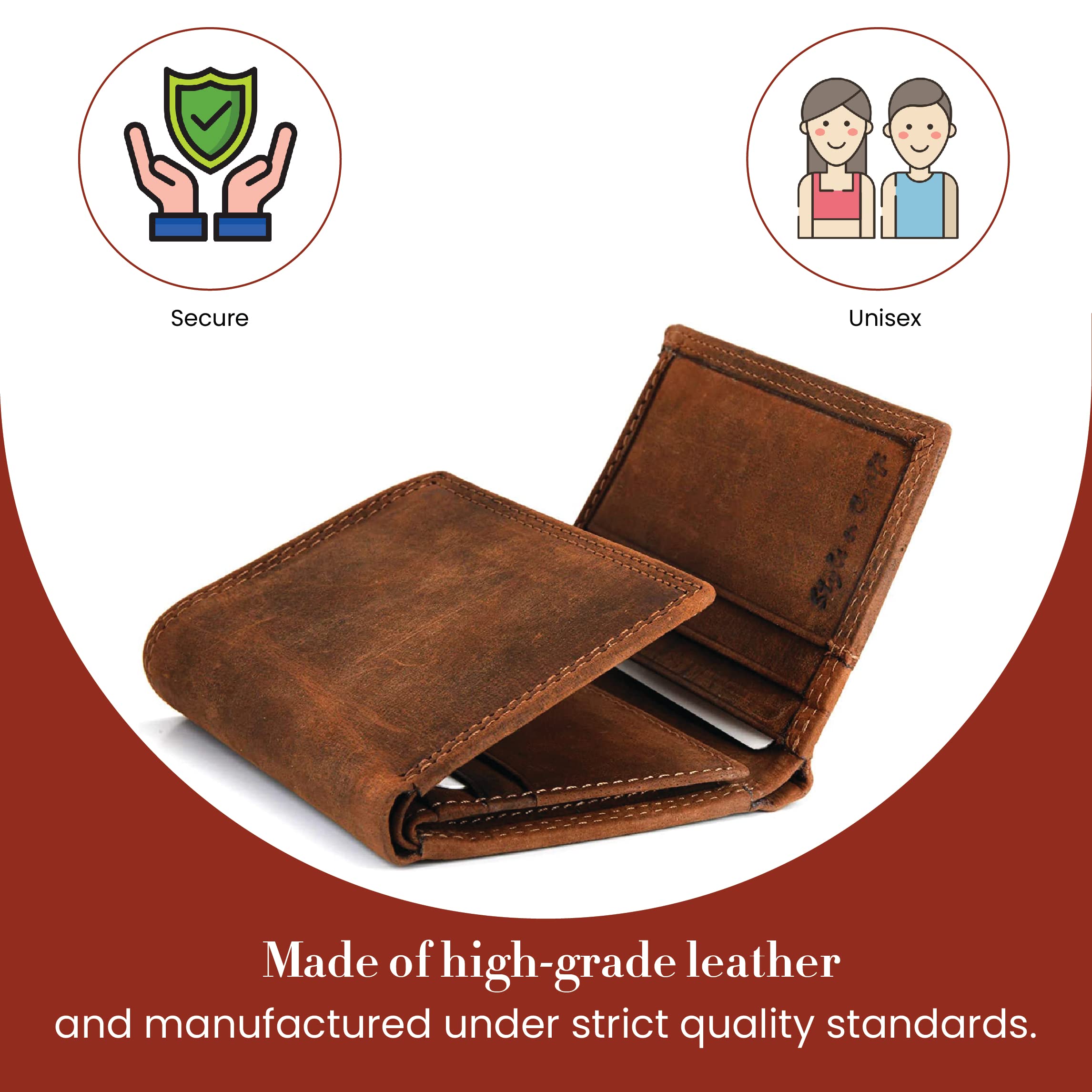 Style n Craft Trifold Leather Wallet, Full-Grain Leather Wallet for Men and Women, RFID-Protected Wallet with Multiple Card Holders, 2 Tone Vintage Effect, Brown (300790-BR)