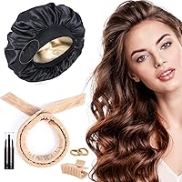 Khaki Heatless Hair Curler and Gold Double Layer Adjustable Bonnet Bundle Sale