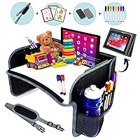 Ficomax Kids Travel Tray for Car Seat | Car Tray with 8 Markers, Eraser,Tablet Holder| Kids Car Seat Tray | Car Lap Desk Kids| Toddler Travel Essential | Car Seat Tray for Kids Travel | Car Table Tray